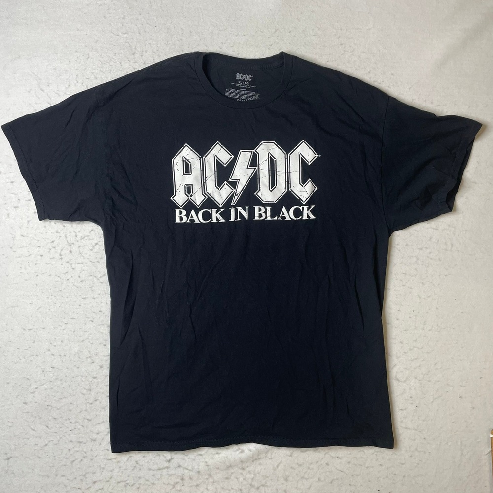 AC/DC Graphic T-Shirt Mens XL Black Back In Black Short Sleeve Cotton‎ Band Tee